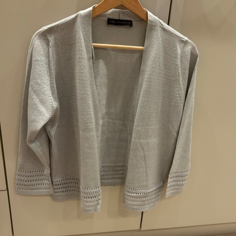MARKS AND SPENSER Knit Cardigan in Sparkly Silver - Size UK 14